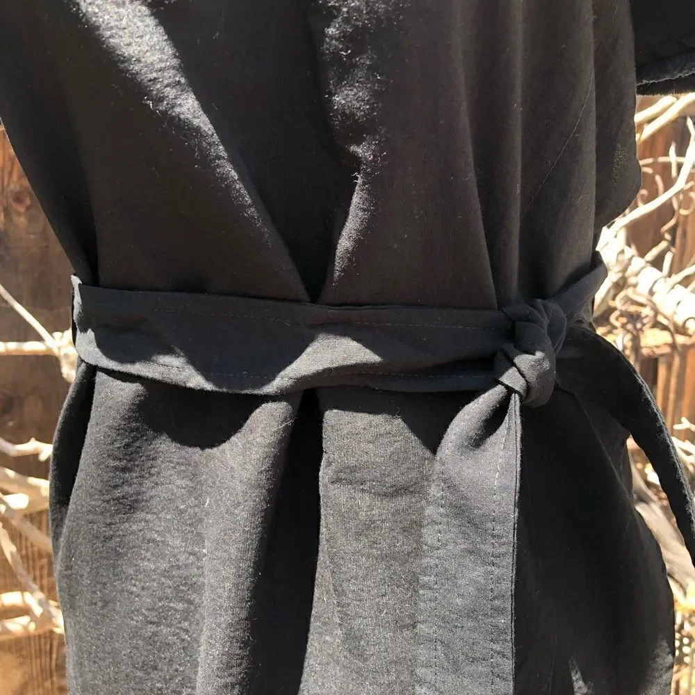 Maje Black Cotton Blend Wrap w/ Belt Mini Dress